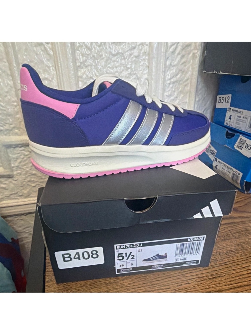 adidas Kids Purple Sneakers with Pink Accents
